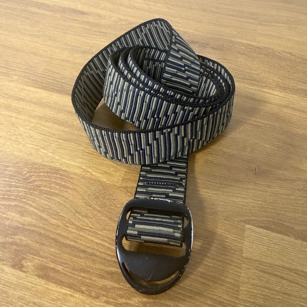 Bison Designs Mens Medium Web Belt Made in USA Blue Green Nylon D-Ring Buckle M